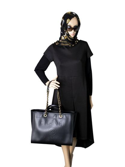 Chanel Calfskin Large Deauville Tote Black Gold