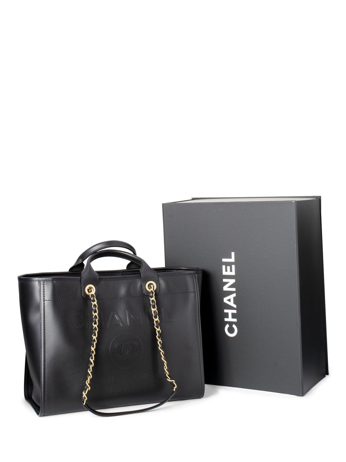 Chanel Calfskin Large Deauville Tote Black Gold
