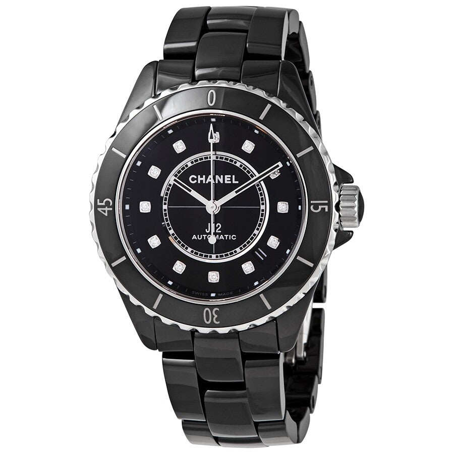 CHANEL STAINLESS STEEL CERAMIC DIAMONDS 38MM J12 AUTOMATIC WATCH