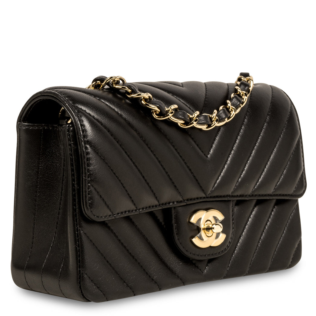 Chanel Classic Flap Lambskin Black Shoulder Bag Style 204