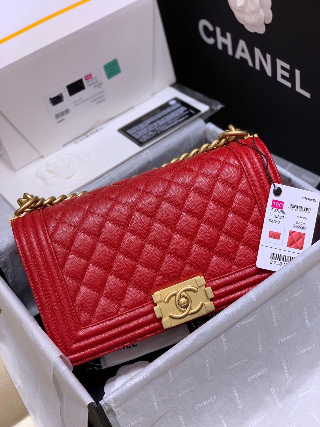 Chanel Boy Medium Red Luxury Handbag