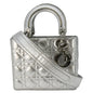 CHRISTIAN DIOR Lady Dior Lambskin Leather Shoulder Bag Metallic Silver