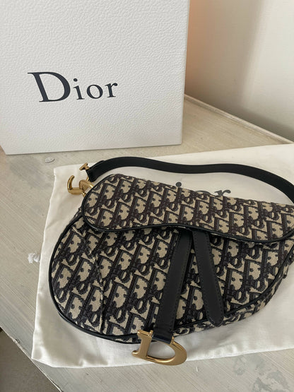 Christian Dior Saddle Oblique Medium Shoulder Bag In Jacquard
