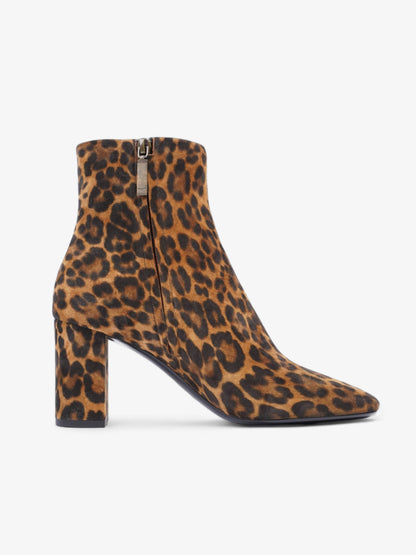 Saint Laurent Lou Ankle Boots 75 Leopard Print Suede Eu 39 Uk 6