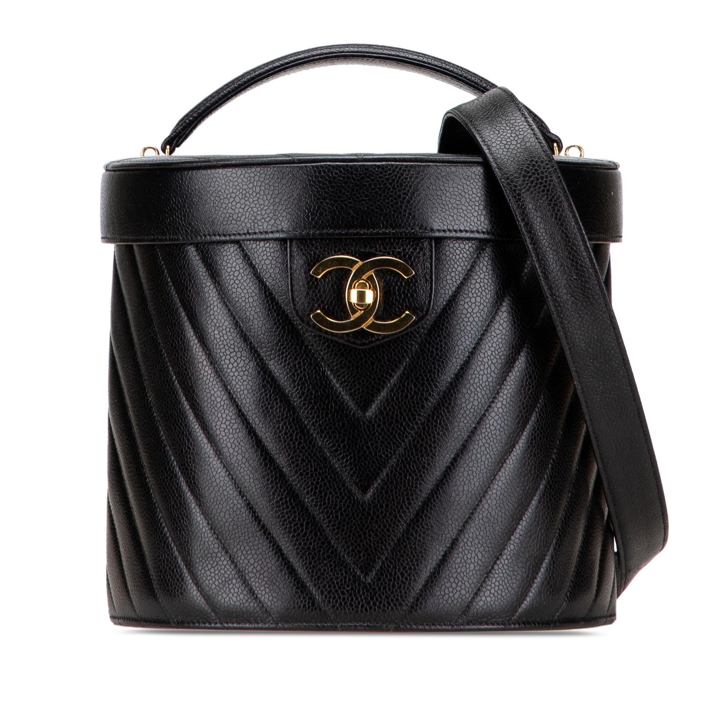 Chanel Cc Chevron Caviar Turnlock Vanity Bag