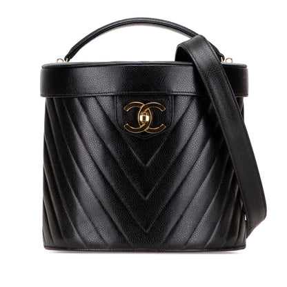Chanel Cc Chevron Caviar Turnlock Vanity Bag