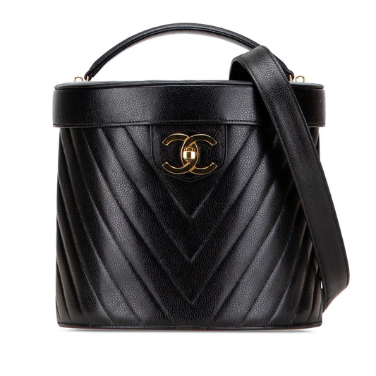 Chanel Cc Chevron Caviar Turnlock Vanity Bag