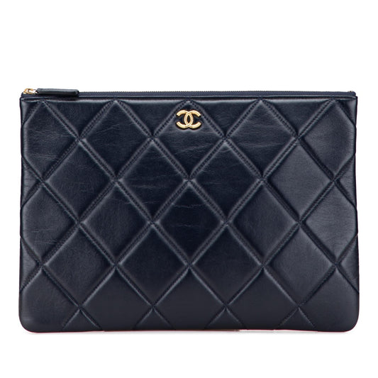 Chanel Cc Large Quilted Lambskin O Case Clutch