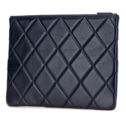 Chanel Cc Large Quilted Lambskin O Case Clutch