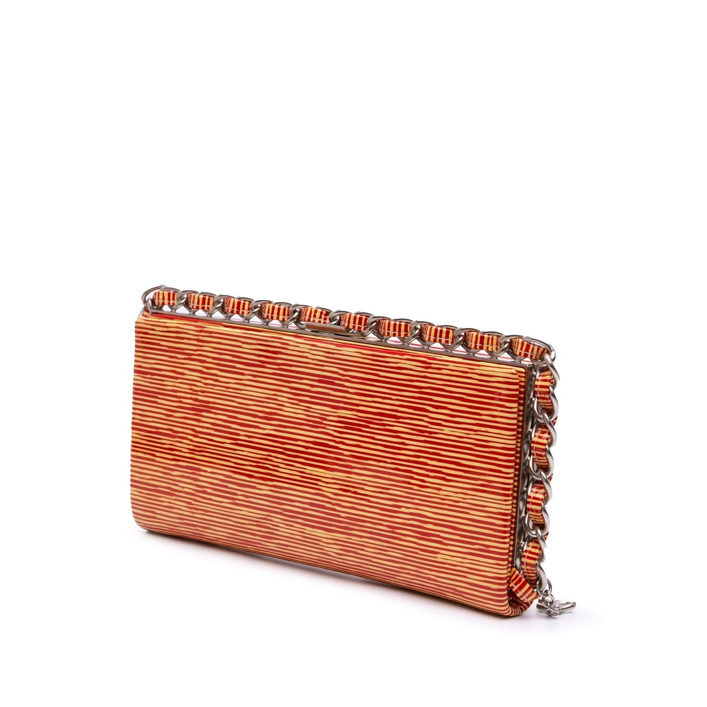 Chanel Cc Patent Striped Chain Around Clutch