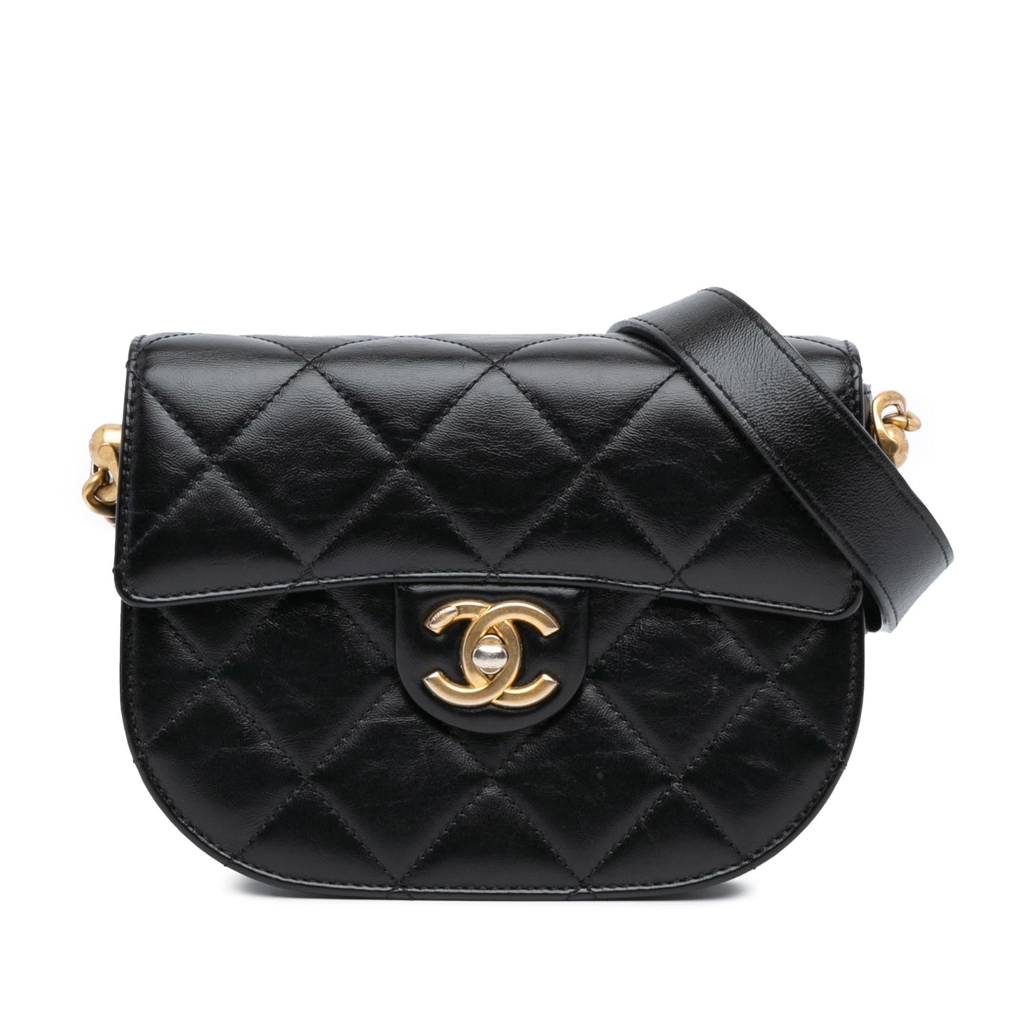 Chanel Cc Quilted Calfskin Round Moon Messenger Flap