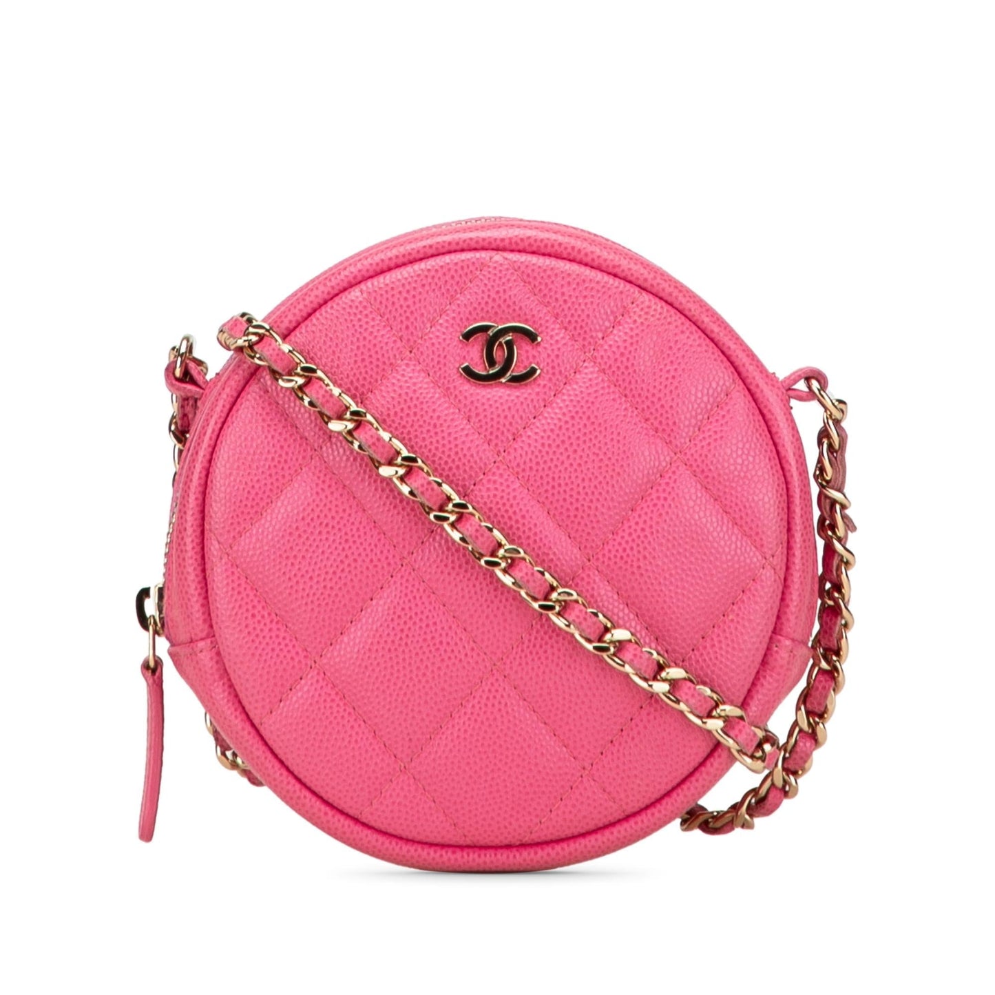 Chanel Cc Quilted Caviar Round Clutch With Chain