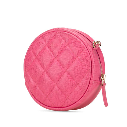 Chanel Cc Quilted Caviar Round Clutch With Chain