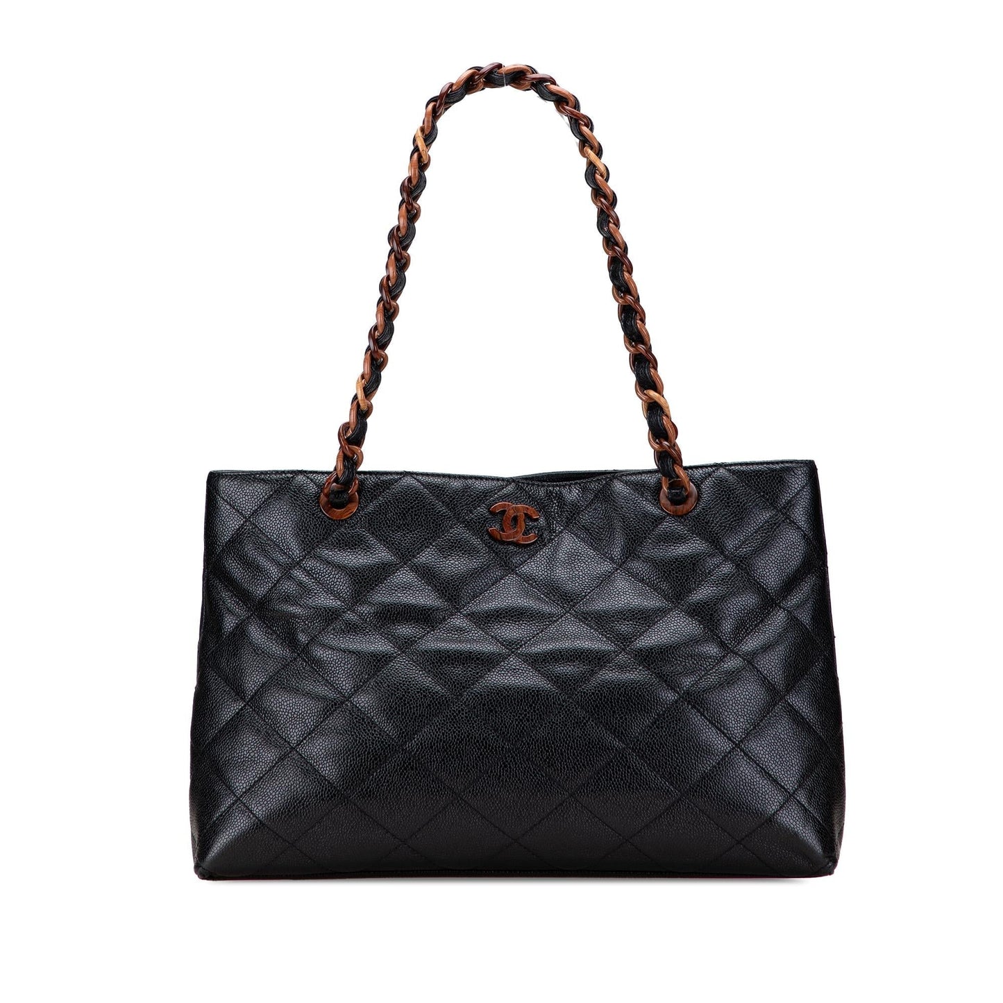 Chanel Cc Quilted Caviar Tortoise Chain Tote