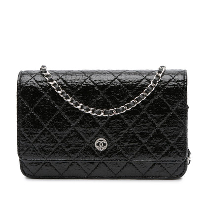 Chanel Cc Quilted Crinkled Patent Wallet On Chain
