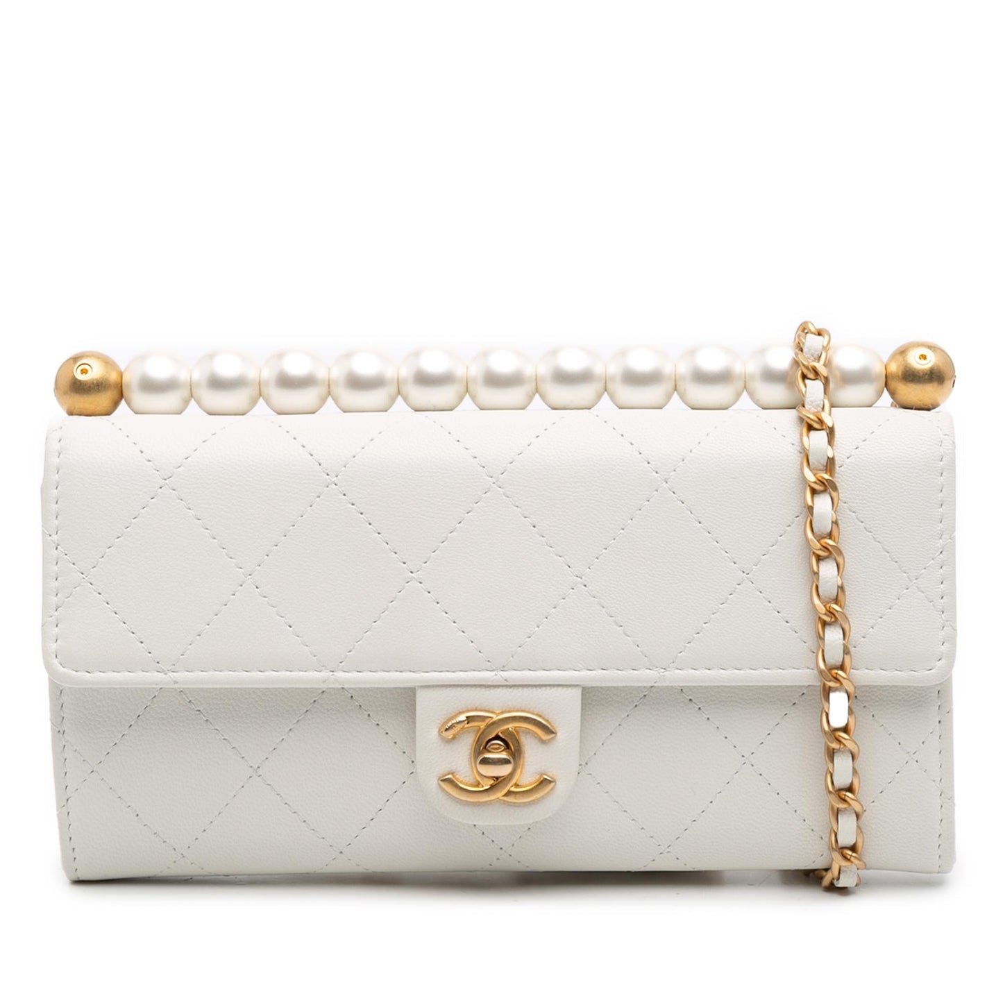 Chanel Cc Quilted Goatskin Chic Pearls Wallet On Chain