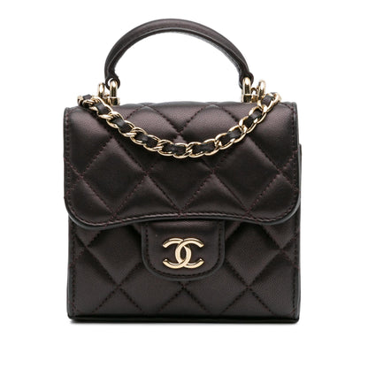 Chanel Cc Quilted Iridescent Lambskin Top Handle Flap Clutch With Chain
