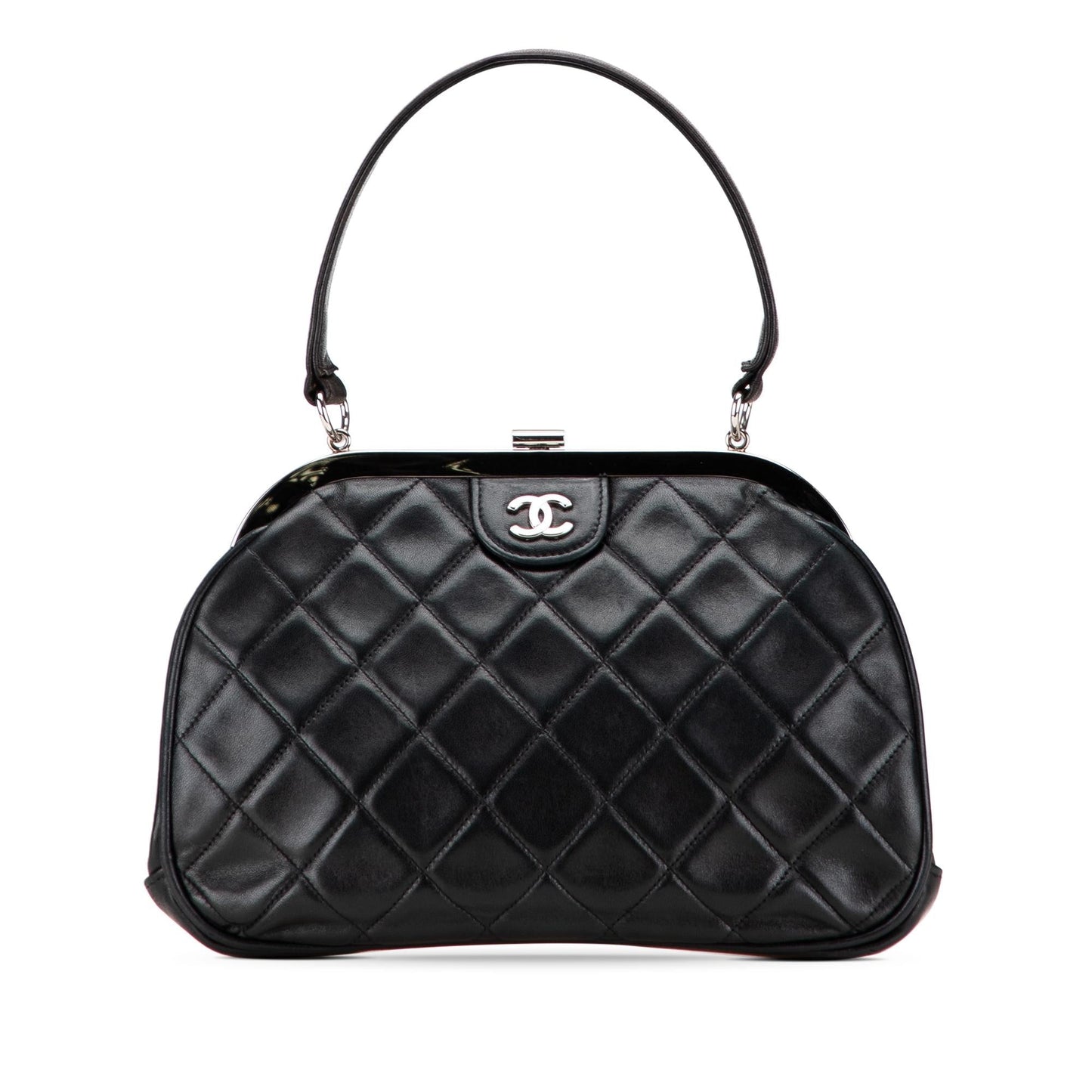 Chanel Cc Quilted Lambskin Kiss Lock Frame Top Handle Bag