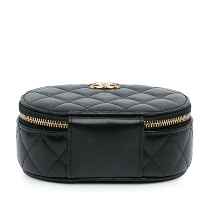 Chanel Cc Quilted Lambskin Oval Top Handle Clutch