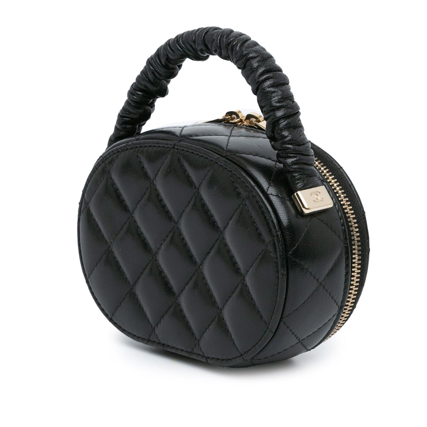 Chanel Cc Quilted Lambskin Oval Top Handle Clutch