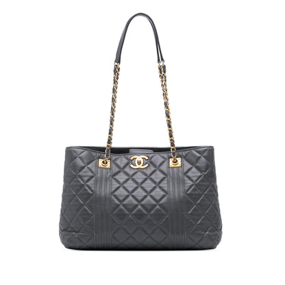 Chanel Cc Quilted Lambskin Pin Tuck Tote
