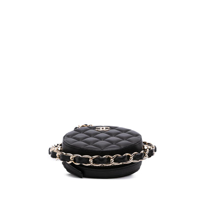 Chanel Cc Quilted Lambskin Round Chain Around Clutch With Chain