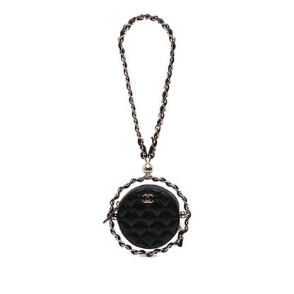 Chanel Cc Quilted Lambskin Round Chain Around Clutch With Chain