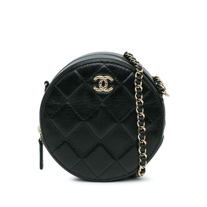Chanel Cc Quilted Lambskin Round Clutch With Chain