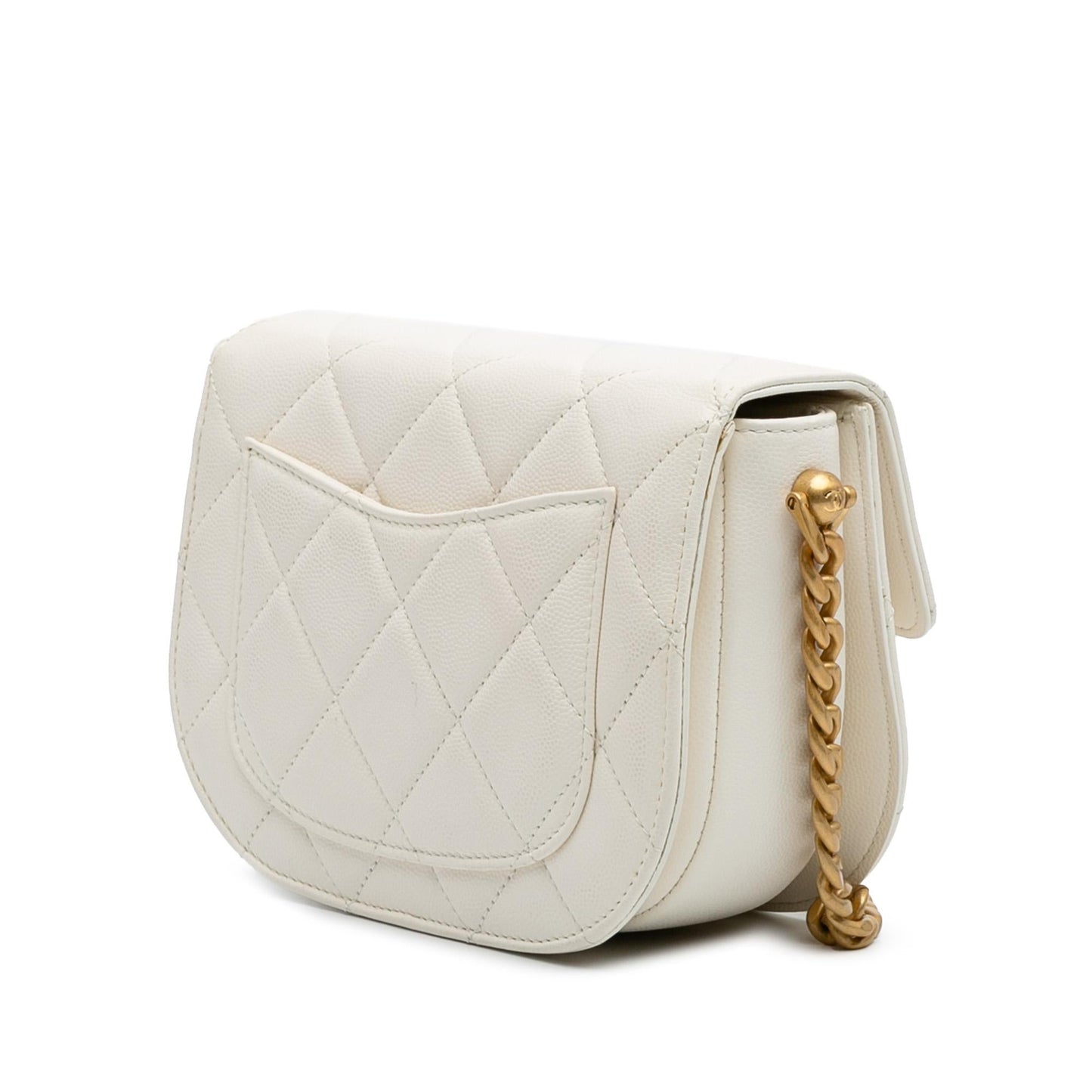 Chanel Cc Quilted Lambskin Round Moon Messenger Flap