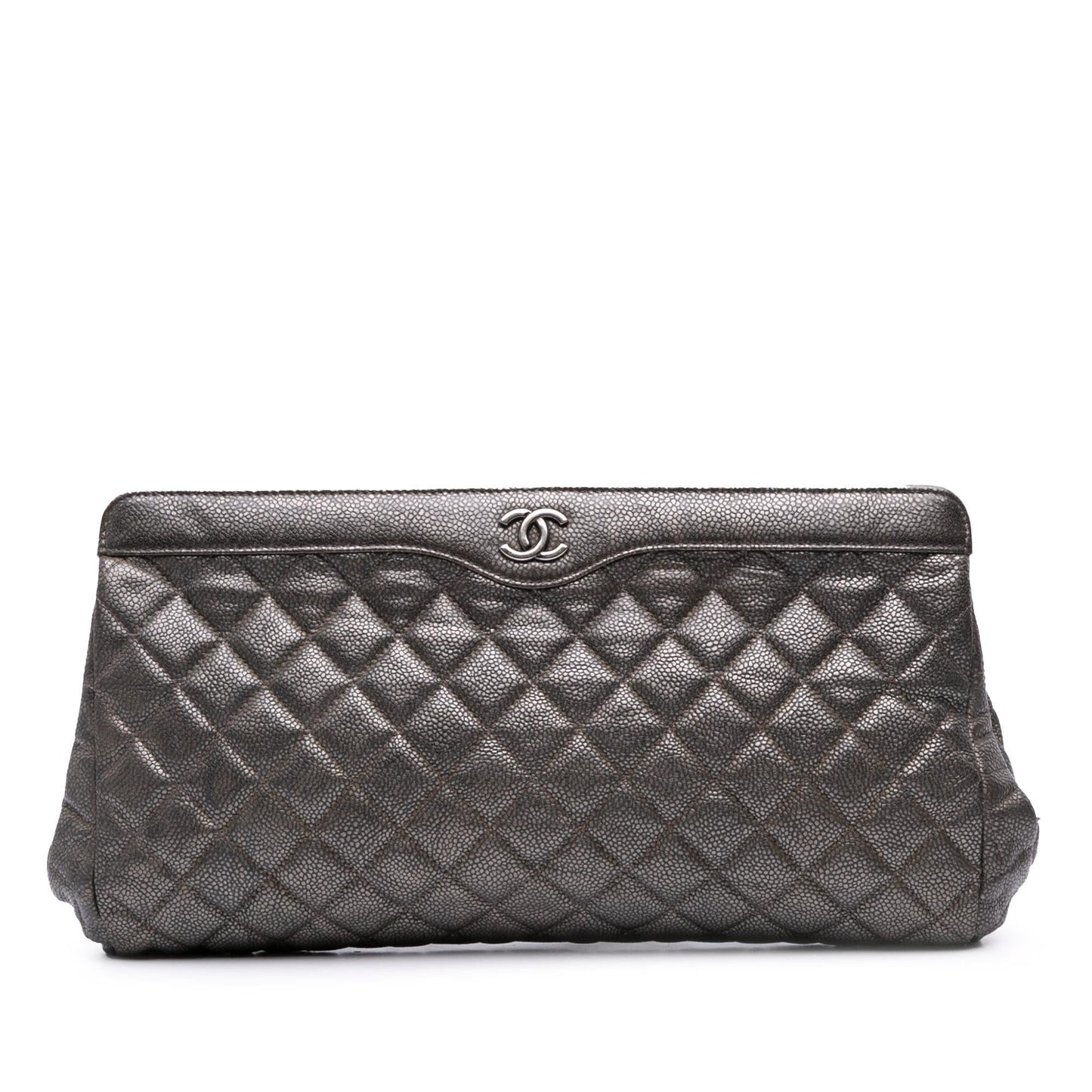Chanel Cc Quilted Metallic Caviar Clutch