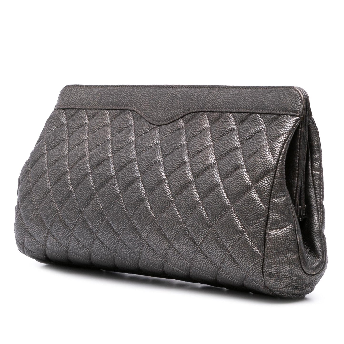 Chanel Cc Quilted Metallic Caviar Clutch