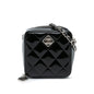 Chanel Cc Quilted Patent Diamond Resin Clutch With Chain