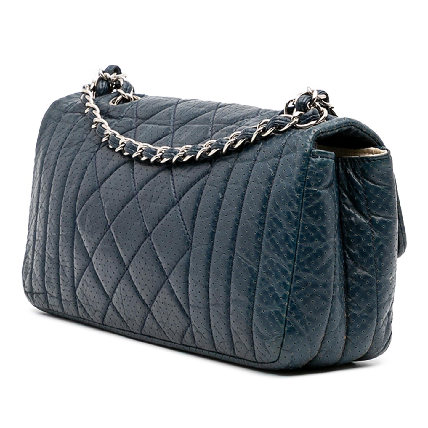 Chanel Cc Quilted Perforated Aged Calfskin Flap