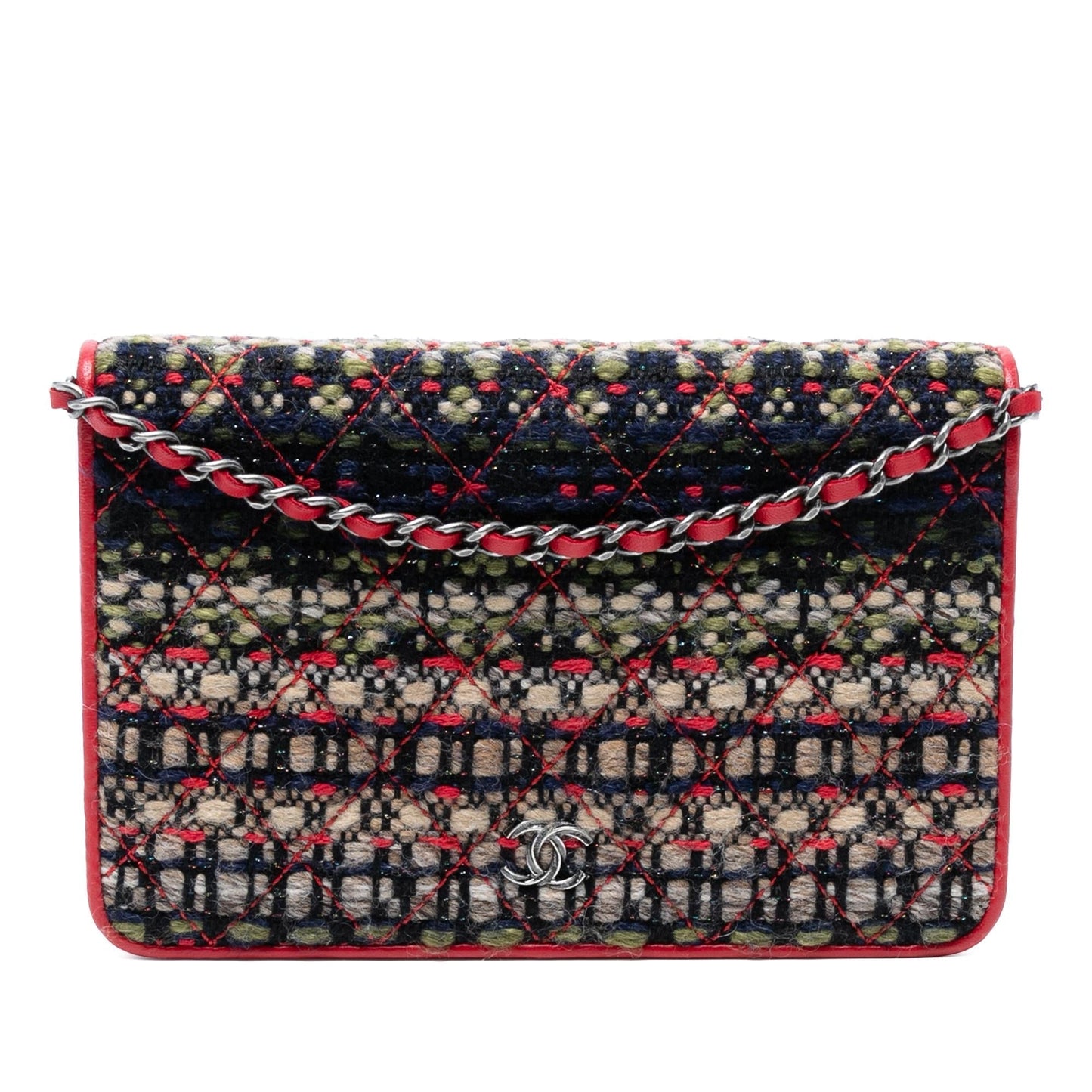 Chanel Cc Quilted Tweed Wallet On Chain