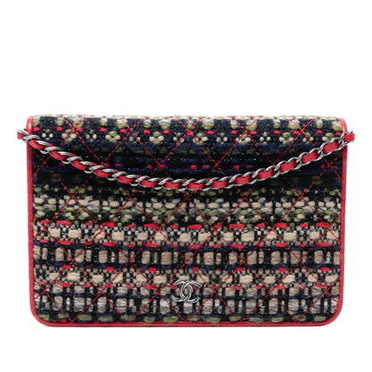 Chanel Cc Quilted Tweed Wallet On Chain
