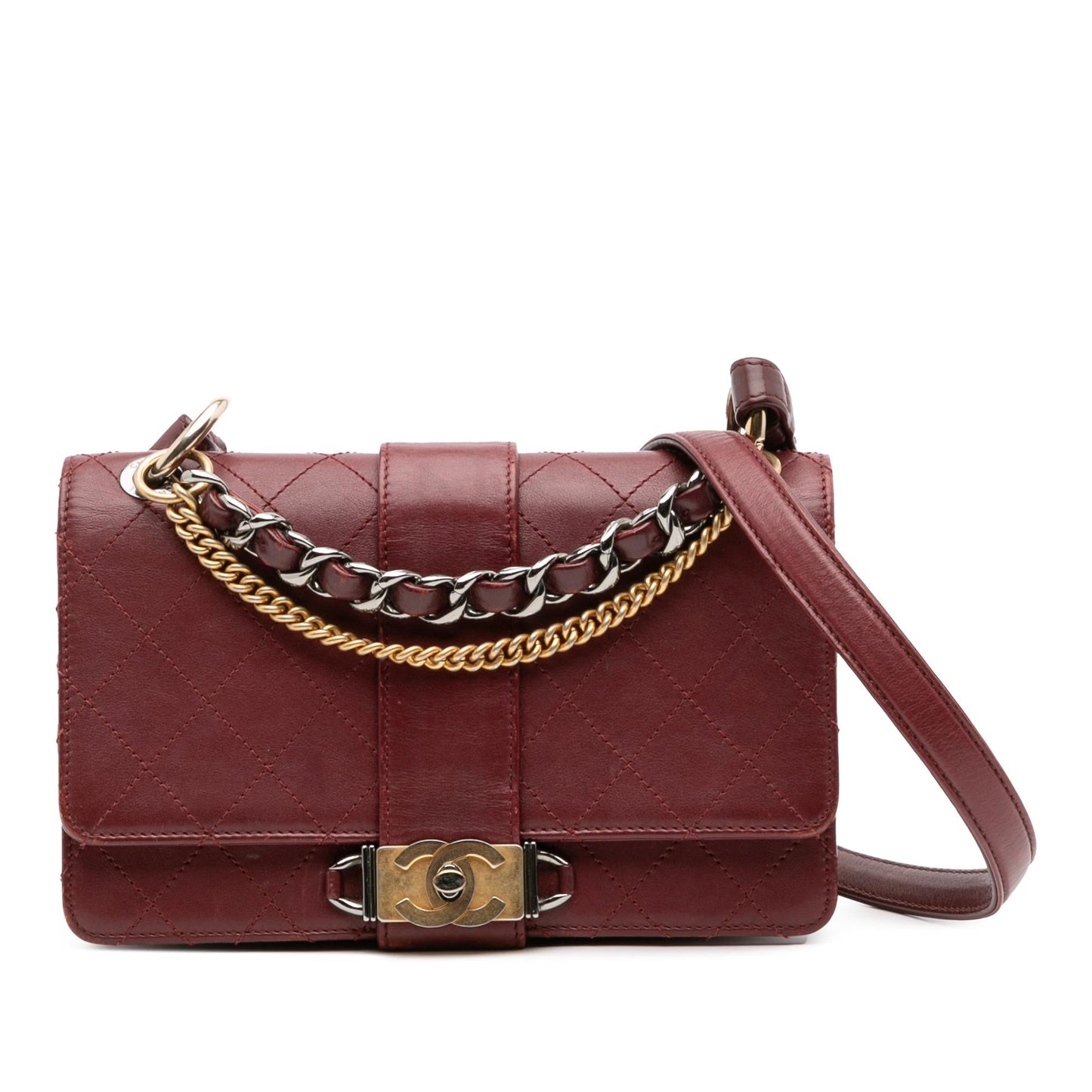Chanel Cc Stitched Calfskin Chain Flap