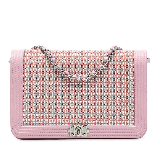 Chanel Calfskin Crystal Studded Boy Wallet On Chain