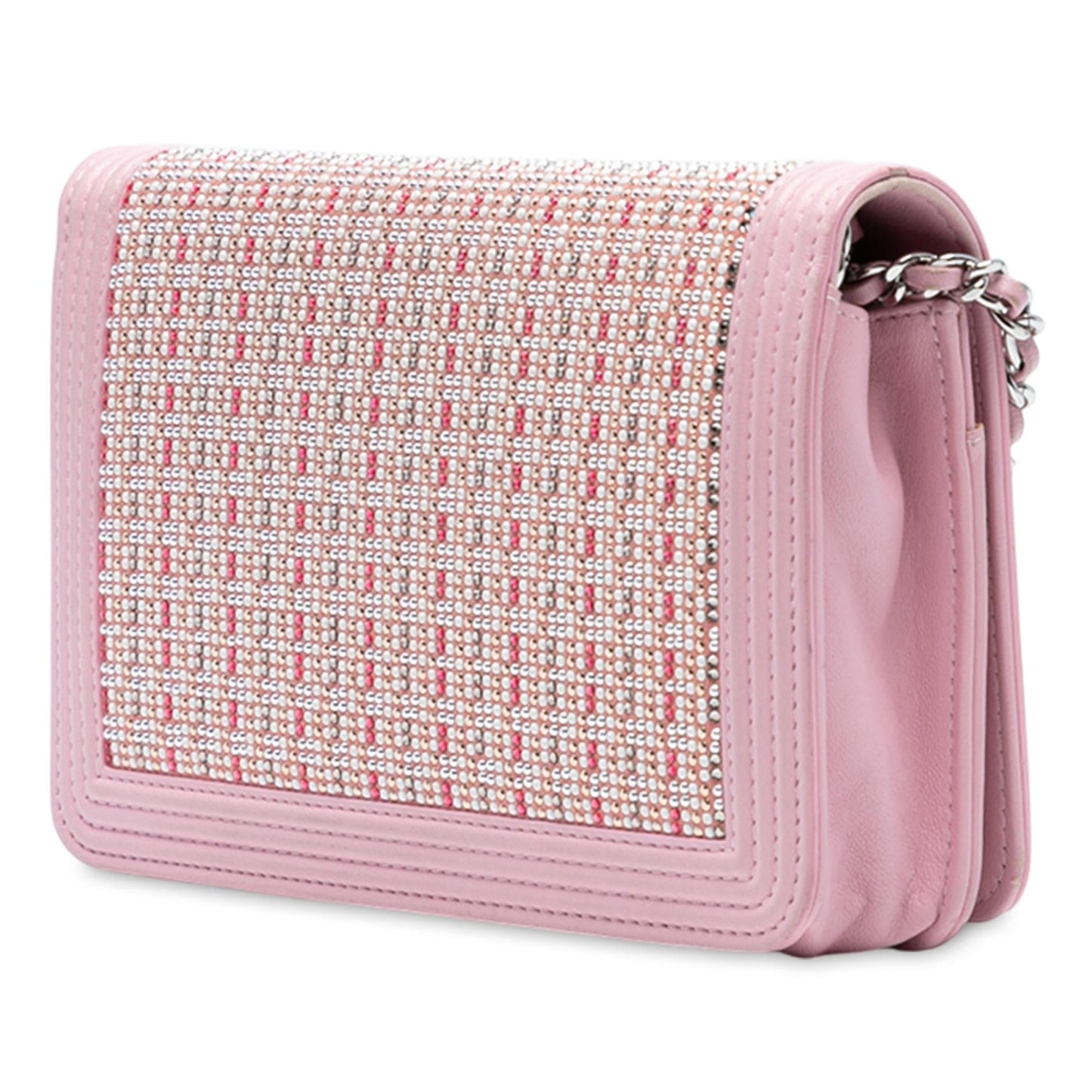 Chanel Calfskin Crystal Studded Boy Wallet On Chain