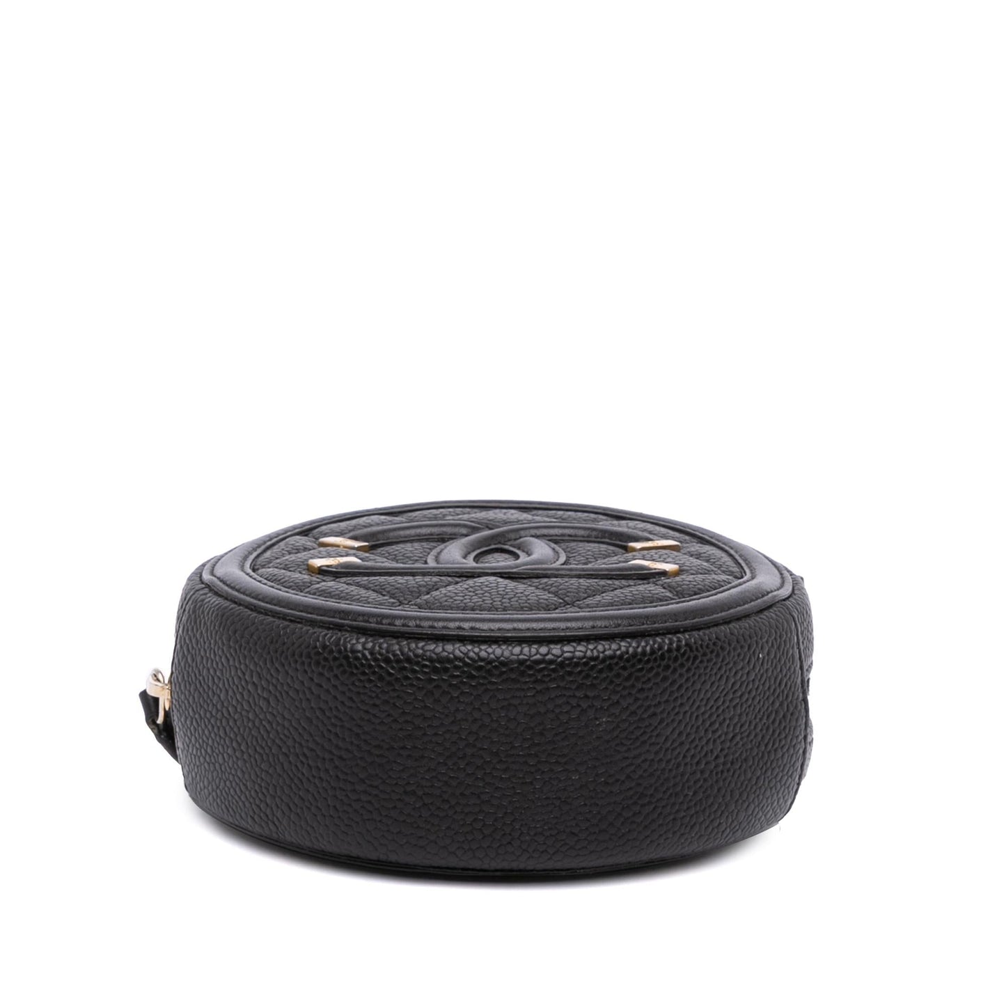 Chanel Caviar Cc Filigree Round Clutch With Chain