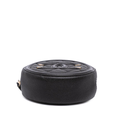 Chanel Caviar Cc Filigree Round Clutch With Chain