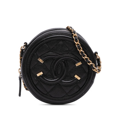 Chanel Caviar Cc Filigree Round Clutch With Chain