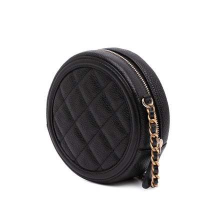 Chanel Caviar Cc Filigree Round Clutch With Chain