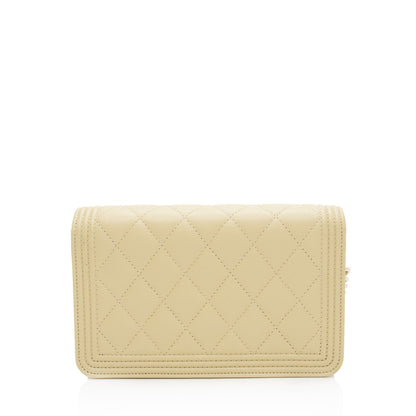 Chanel Caviar Leather Boy Wallet On Chain