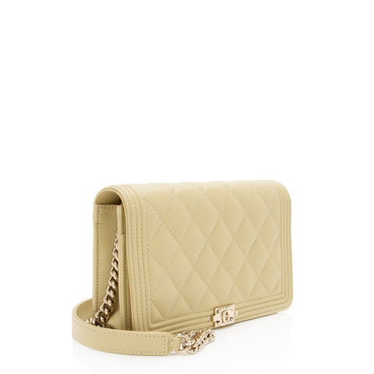 Chanel Caviar Leather Boy Wallet On Chain