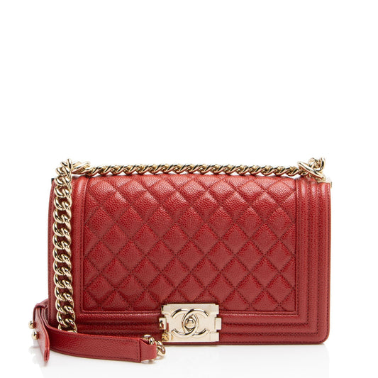 Chanel Boy Bag Caviar Gold Shoulder Bag