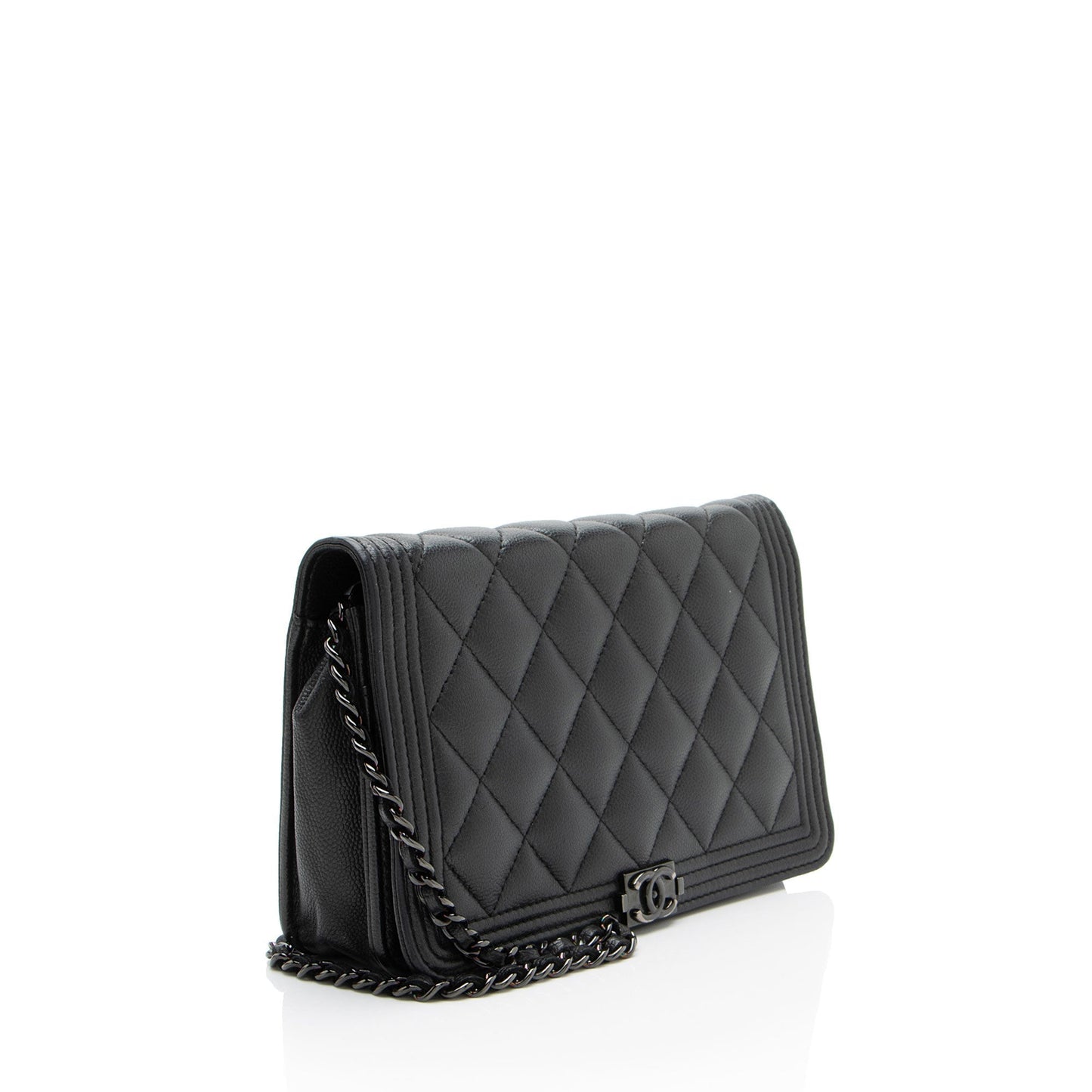 Chanel Caviar Leather So Black Boy Wallet On Chain