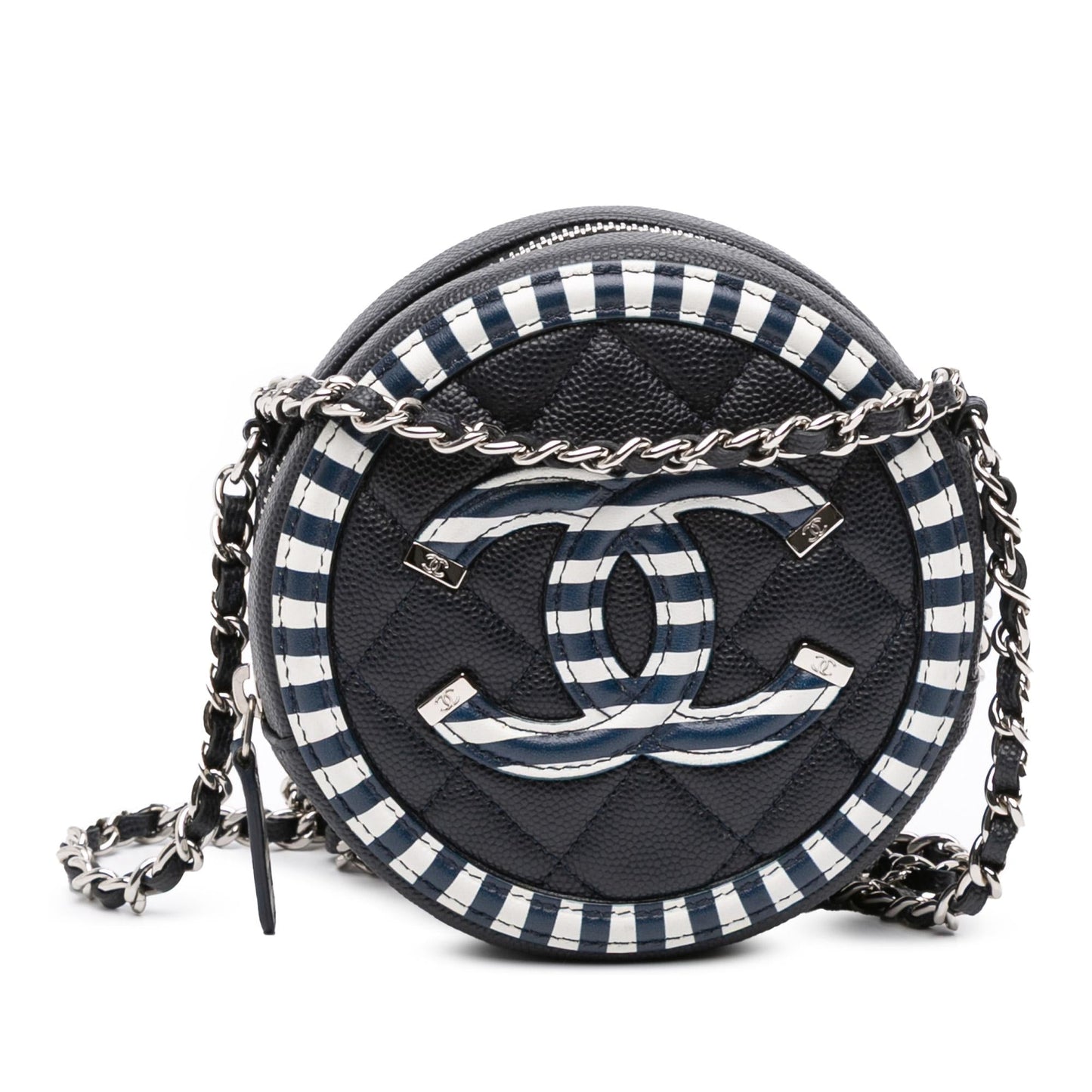 Chanel Caviar Striped Cc Filigree Round Crossbody