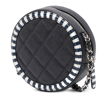 Chanel Caviar Striped Cc Filigree Round Crossbody