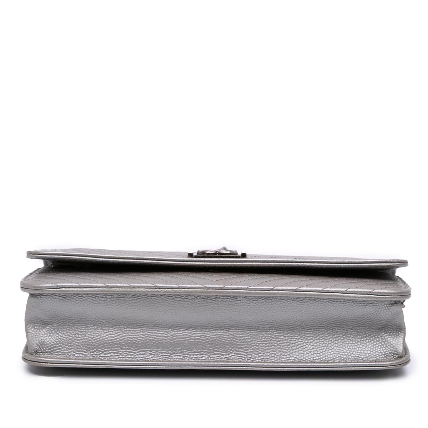 Chanel Chevron Metallic Caviar Boy Wallet On Chain