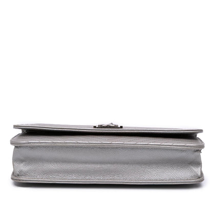 Chanel Chevron Metallic Caviar Boy Wallet On Chain